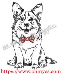 Corgi Sketch with Bow tie Embroidery Design
