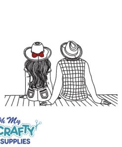 Sketch Couple on Deck Embroidery Design