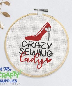 Crazy Sewing Lady High Heel Embroidery Design