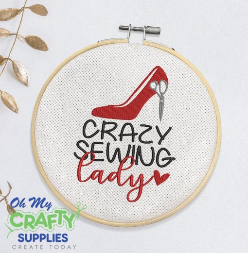 Crazy Sewing Lady High Heel Embroidery Design