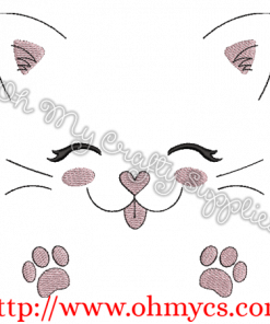 Cute Kitty Face and Paws Embroidery Design