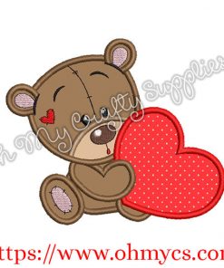 Cutie Teddy with Heart Applique Design