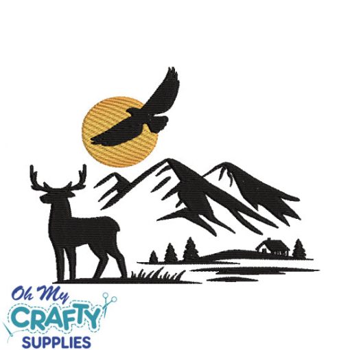 Deer Scene 1228 Embroidery Design