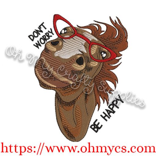 Don't worry be happy horse embroidery design
