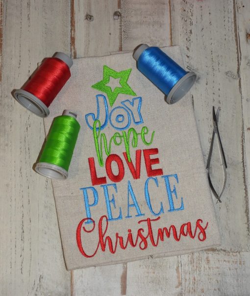 Joy Hope Love Peace Christmas Tree Embroidery Design