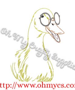Duck Sketch with Glasses Embroidery Design
