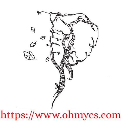 Elephant Tree Sketch Embroidery Design