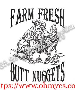 Butt Nuggets Chicken Sketch Embroidery Design
