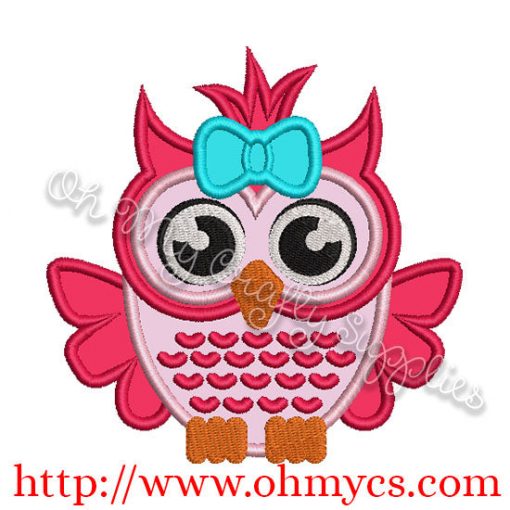 Female Owl with Bow Applique Design