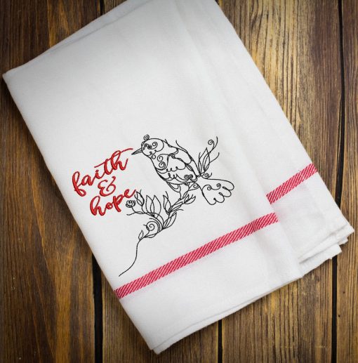 Faith & Hope Line Art Bird Embroidery Design