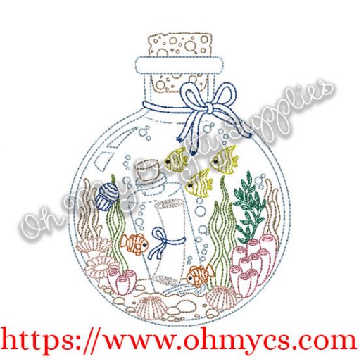 Fish in a bottle Embroidery Design