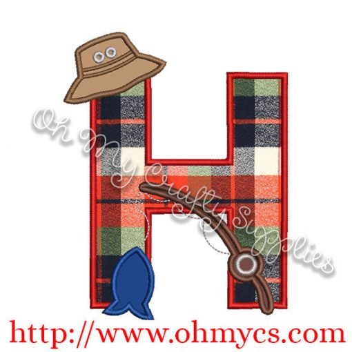 Fishing H Applique Letter Design