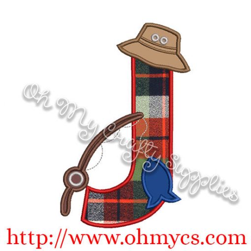 Fishing J Applique Letter Design