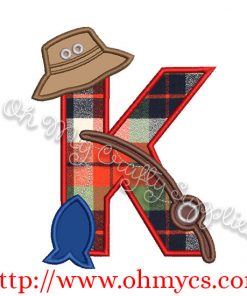 Fishing K Applique Letter Design