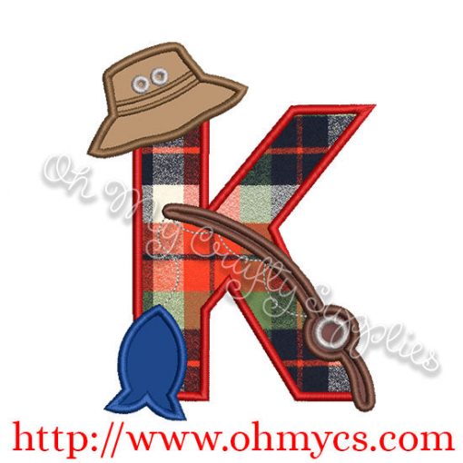Fishing K Applique Letter Design