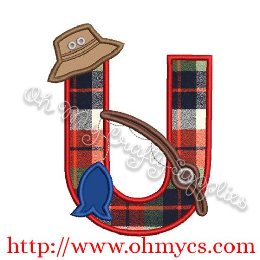 Fishing U Applique Letter Design