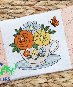 Flower Cup Mug Rug Embroidery Design (REV)