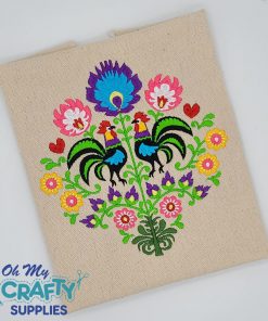 Folk Art Roosters Embroidery Design