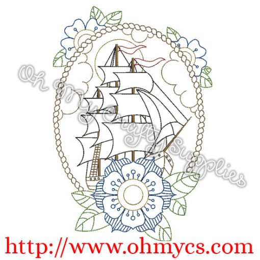 Henna Ship with Border Embroidery Design