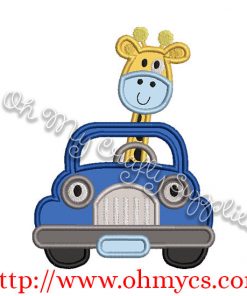 Giraffe in Car Applique Design