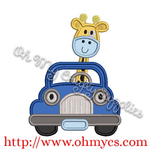 Giraffe in Car Applique Design