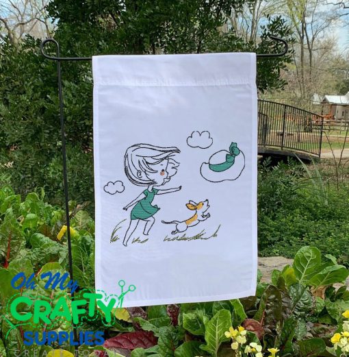 Girl Chasing Hat Embroidery Design