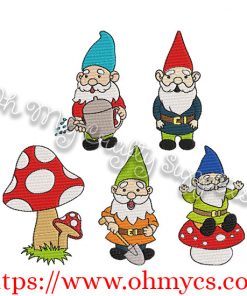 Garden Gnome Set Embroidery Design
