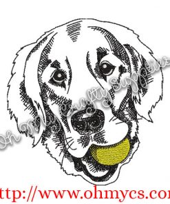 Golden Retriever Sketch with Ball Embroidery Design