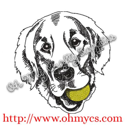 Golden Retriever Sketch with Ball Embroidery Design
