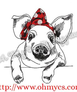 Headband Sketch Pig Embroidery Design