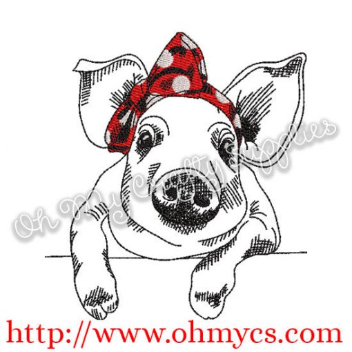 Headband Sketch Pig Embroidery Design