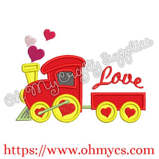 Heart Train Applique Embroidery Design