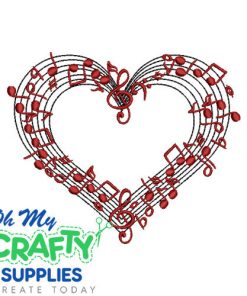 Heart with Music Notes Embroidery Design