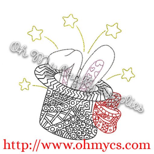 Henna Bunny is top hat Embroidery Design
