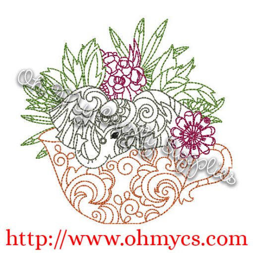 Henna Cup Elephant Embroidery Design