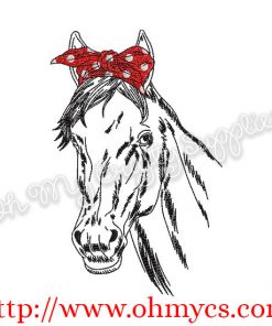 Sketch Horse with Headband Embroidery Design
