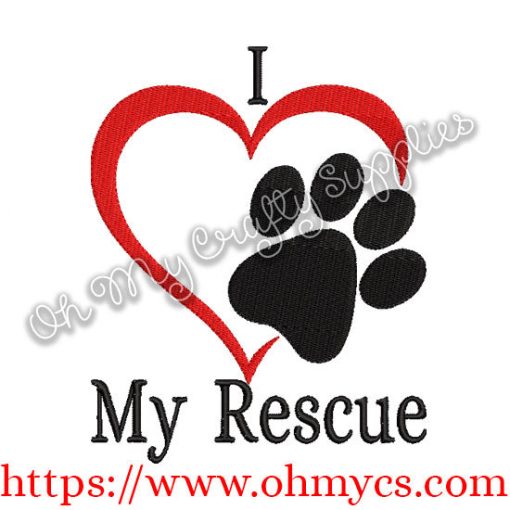 I Heart My Rescue Embroidery Design