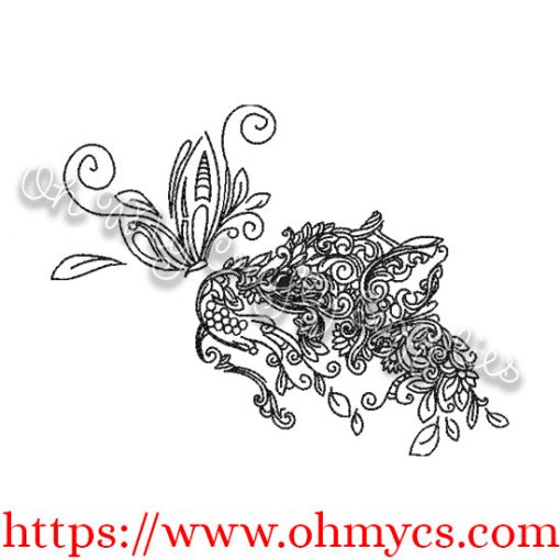 Leafy Cat Embroidery Design