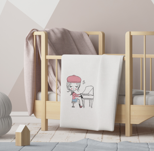 Little Miss Piano Embroidery Design