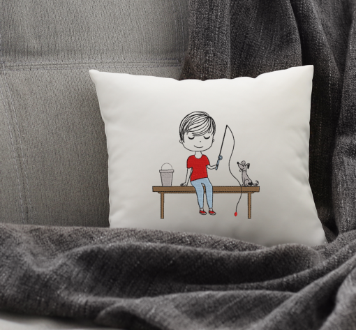 Little Mister Fishing Embroidery Design