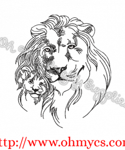 Lion and Cub Sketch Embroidery Design