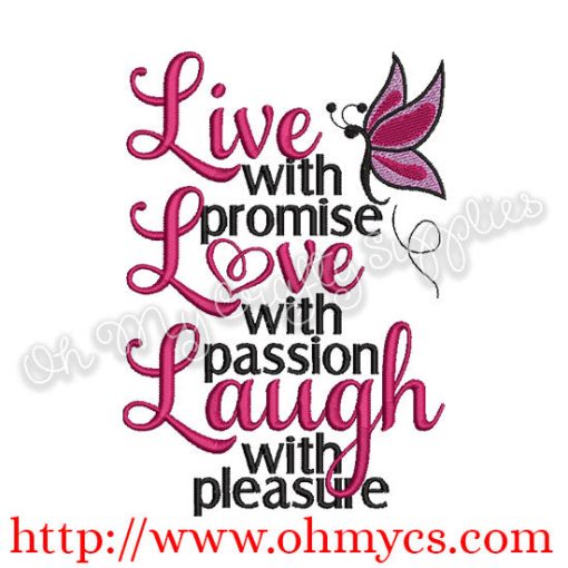 Live Love Laugh Butterfly Embroidery Design