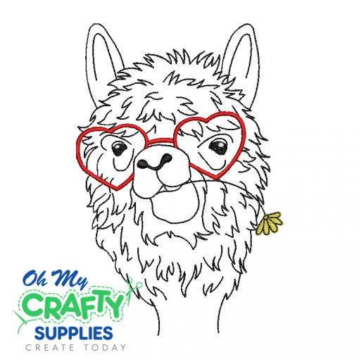 Sketch Glasses Llama Flower Embroidery Design