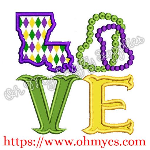 Mardi Gras Love Applique Design