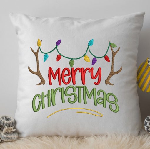 Merry Christmas Reindeer Lights Embroidery Design