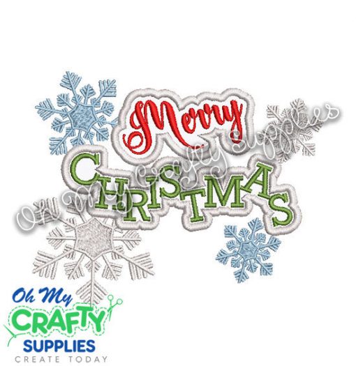 Merry Christmas Snowflake Applique Design