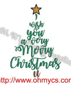 Merry Christmas Tree Embroidery Design