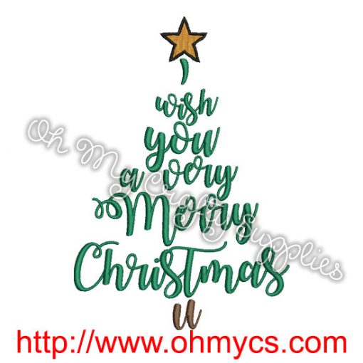 Merry Christmas Tree Embroidery Design