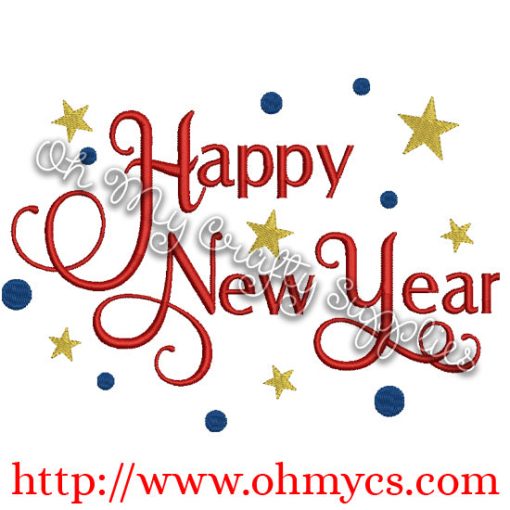 Happy New Year Embroidery Design