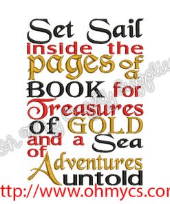 Pirate Book Saying Embroidery Design